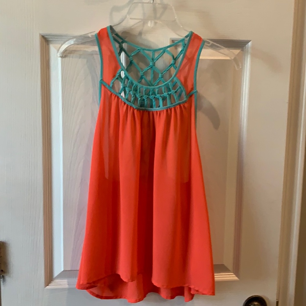 Statement Back Crochet Coral Top